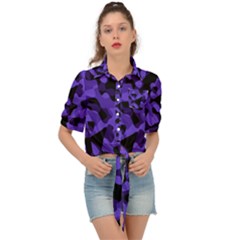 Purple Black Camouflage Pattern Tie Front Shirt  by SpinnyChairDesigns