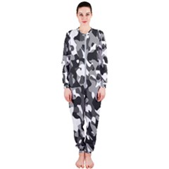 Grey And White Camouflage Pattern Onepiece Jumpsuit (ladies)  by SpinnyChairDesigns