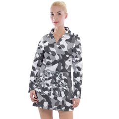 Grey And White Camouflage Pattern Women s Long Sleeve Casual Dress by SpinnyChairDesigns