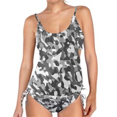 Grey And White Camouflage Pattern Tankini Set by SpinnyChairDesigns