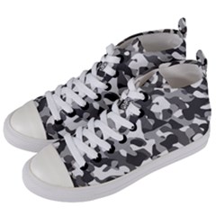 Grey And White Camouflage Pattern Women s Mid-top Canvas Sneakers by SpinnyChairDesigns