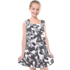 Grey And White Camouflage Pattern Kids  Cross Back Dress by SpinnyChairDesigns