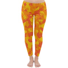 Orange And Yellow Camouflage Pattern Classic Winter Leggings by SpinnyChairDesigns