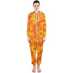 Orange And Yellow Camouflage Pattern Hooded Jumpsuit (ladies)  by SpinnyChairDesigns