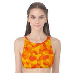 Orange And Yellow Camouflage Pattern Tank Bikini Top by SpinnyChairDesigns