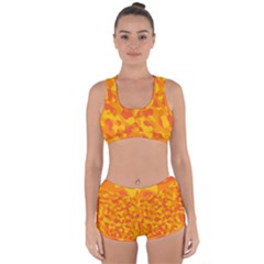 Orange And Yellow Camouflage Pattern Racerback Boyleg Bikini Set by SpinnyChairDesigns