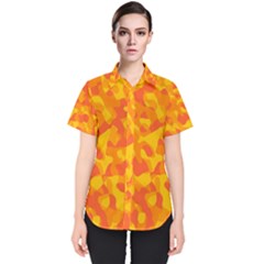 Orange and Yellow Camouflage Pattern Women s Short Sleeve Shirt