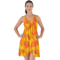 Orange And Yellow Camouflage Pattern Show Some Back Chiffon Dress