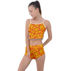 Orange And Yellow Camouflage Pattern Summer Cropped Co-ord Set by SpinnyChairDesigns