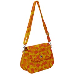 Orange And Yellow Camouflage Pattern Saddle Handbag by SpinnyChairDesigns