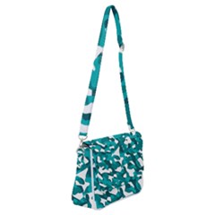 Teal And White Camouflage Pattern Shoulder Bag With Back Zipper by SpinnyChairDesigns