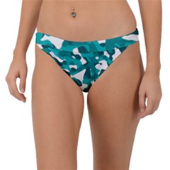 Teal And White Camouflage Pattern Band Bikini Bottom by SpinnyChairDesigns