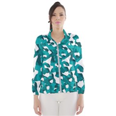 Teal And White Camouflage Pattern Women s Windbreaker by SpinnyChairDesigns