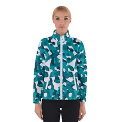 Teal And White Camouflage Pattern Winter Jacket by SpinnyChairDesigns