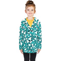 Teal And White Camouflage Pattern Kids  Double Breasted Button Coat by SpinnyChairDesigns