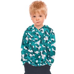 Teal And White Camouflage Pattern Kids  Overhead Hoodie by SpinnyChairDesigns