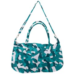 Teal And White Camouflage Pattern Removal Strap Handbag by SpinnyChairDesigns