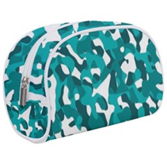 Teal And White Camouflage Pattern Makeup Case (medium) by SpinnyChairDesigns