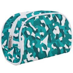 Teal And White Camouflage Pattern Makeup Case (large) by SpinnyChairDesigns