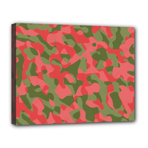 Pink And Green Camouflage Pattern Canvas 14  X 11  (stretched) by SpinnyChairDesigns