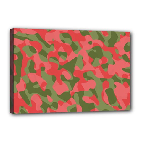 Pink And Green Camouflage Pattern Canvas 18  X 12  (stretched) by SpinnyChairDesigns