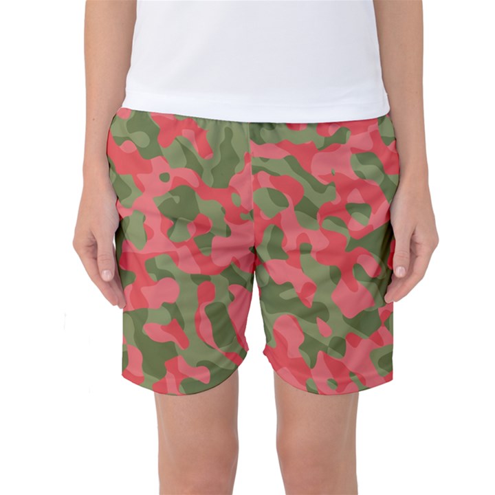 Pink and Green Camouflage Pattern Women s Basketball Shorts