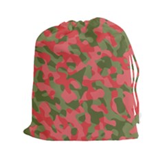 Pink And Green Camouflage Pattern Drawstring Pouch (2xl) by SpinnyChairDesigns