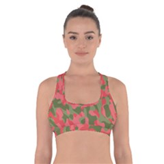 Pink And Green Camouflage Pattern Cross Back Sports Bra by SpinnyChairDesigns