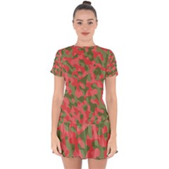 Pink And Green Camouflage Pattern Drop Hem Mini Chiffon Dress by SpinnyChairDesigns