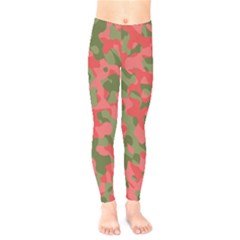 Pink And Green Camouflage Pattern Kids  Leggings by SpinnyChairDesigns