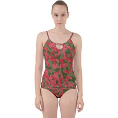 Pink And Green Camouflage Pattern Cut Out Top Tankini Set by SpinnyChairDesigns