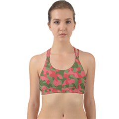 Pink And Green Camouflage Pattern Back Web Sports Bra by SpinnyChairDesigns