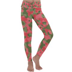 Pink And Green Camouflage Pattern Kids  Lightweight Velour Classic Yoga Leggings by SpinnyChairDesigns