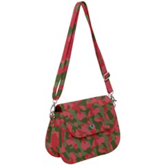 Pink And Green Camouflage Pattern Saddle Handbag by SpinnyChairDesigns