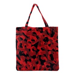 Red And Black Camouflage Pattern Grocery Tote Bag by SpinnyChairDesigns