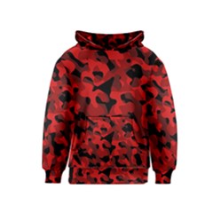Red And Black Camouflage Pattern Kids  Pullover Hoodie by SpinnyChairDesigns