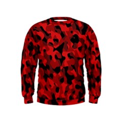 Red And Black Camouflage Pattern Kids  Sweatshirt by SpinnyChairDesigns