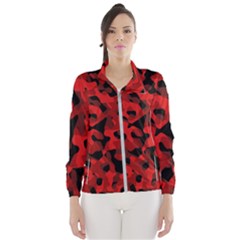 Red And Black Camouflage Pattern Women s Windbreaker by SpinnyChairDesigns