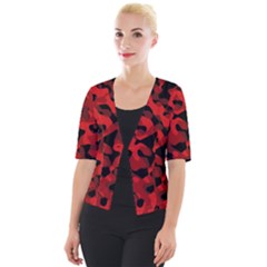 Red And Black Camouflage Pattern Cropped Button Cardigan by SpinnyChairDesigns