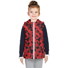 Red And Black Camouflage Pattern Kids  Hooded Puffer Vest by SpinnyChairDesigns