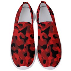 Red And Black Camouflage Pattern Men s Slip On Sneakers by SpinnyChairDesigns