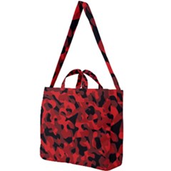 Red And Black Camouflage Pattern Square Shoulder Tote Bag by SpinnyChairDesigns