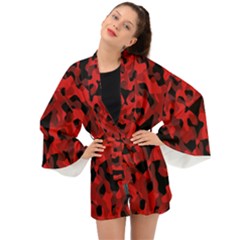 Red And Black Camouflage Pattern Long Sleeve Kimono by SpinnyChairDesigns