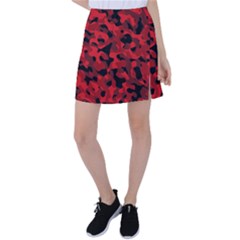 Red And Black Camouflage Pattern Tennis Skirt by SpinnyChairDesigns