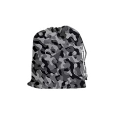 Grey And Black Camouflage Pattern Drawstring Pouch (medium) by SpinnyChairDesigns
