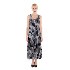 Grey And Black Camouflage Pattern Sleeveless Maxi Dress by SpinnyChairDesigns