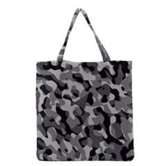Grey And Black Camouflage Pattern Grocery Tote Bag by SpinnyChairDesigns