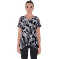 Grey And Black Camouflage Pattern Cut Out Side Drop Tee by SpinnyChairDesigns