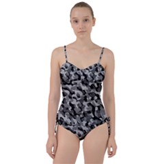 Grey And Black Camouflage Pattern Sweetheart Tankini Set by SpinnyChairDesigns
