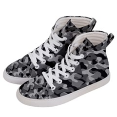 Grey And Black Camouflage Pattern Women s Hi-top Skate Sneakers by SpinnyChairDesigns